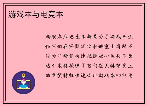 游戏本与电竞本